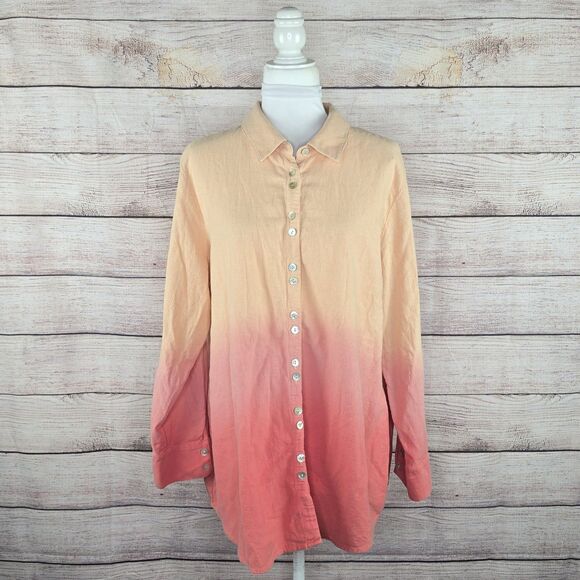Soft Surroundings Button Down Ombre Tunic Long Sleeve Shirt XL Petite - Picture 7 of 8